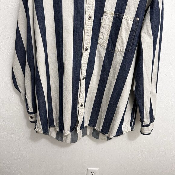 Levi’s Silver Tab Shirt Men’s Blue Denim Striped Long Sleeve Oversized Size L - Picture 3 of 11